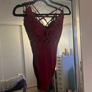 Burgundy, lacy, bodysuit